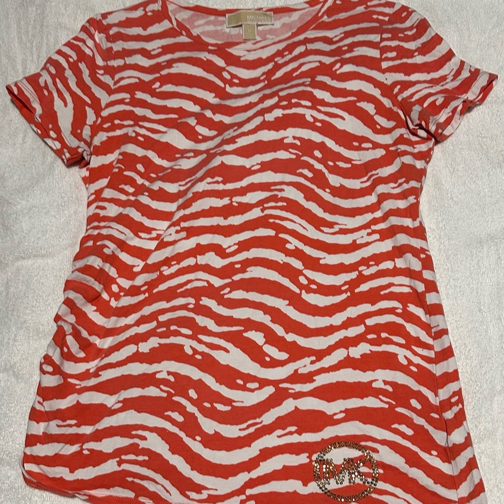 Michael Kors Medium orangish red  Cinched Short Sleeve Shirt